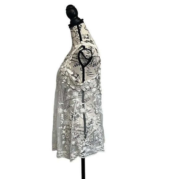 G Collection Womens Beige Lace Crochet Tunic  Coverup Boho Sheer Y2k Blouse L - Picture 4 of 10